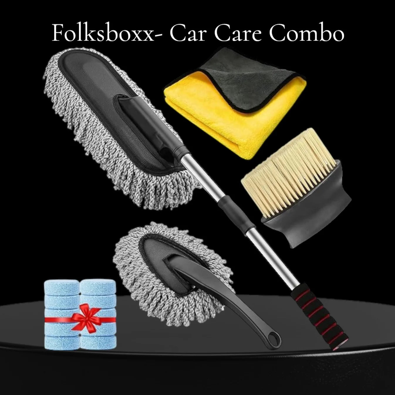 🔥 Best Seller!! Pack Of 6🔥PCS Microfiber Car Duster Brush Complete Cleaning Kit (Big Car Duster, 3 in 1 Wax Coating, Small Duster, Microfiber Cloth, Detailing Brush and Windshield Cleaning Tablets)