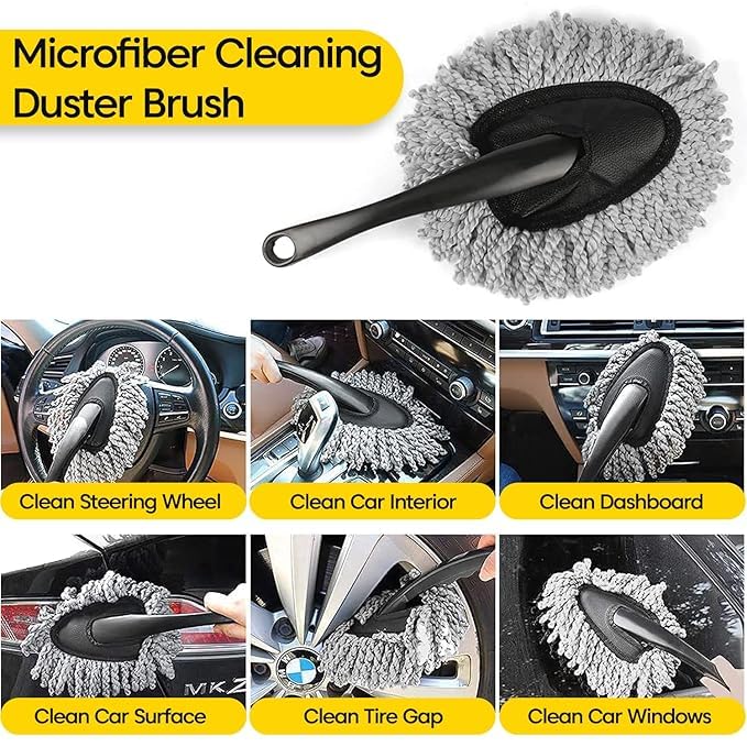 🔥 Best Seller!! Pack Of 6🔥PCS Microfiber Car Duster Brush Complete Cleaning Kit (Big Car Duster, 3 in 1 Wax Coating, Small Duster, Microfiber Cloth, Detailing Brush and Windshield Cleaning Tablets)