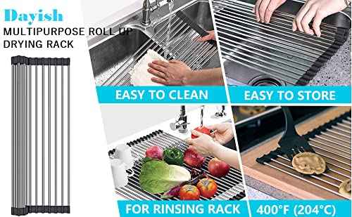Foldable Stainless Steel Dish Drying Rack/Mat for Kitchen Sink (15" X 10") With 12 Stainless Steel Pipes