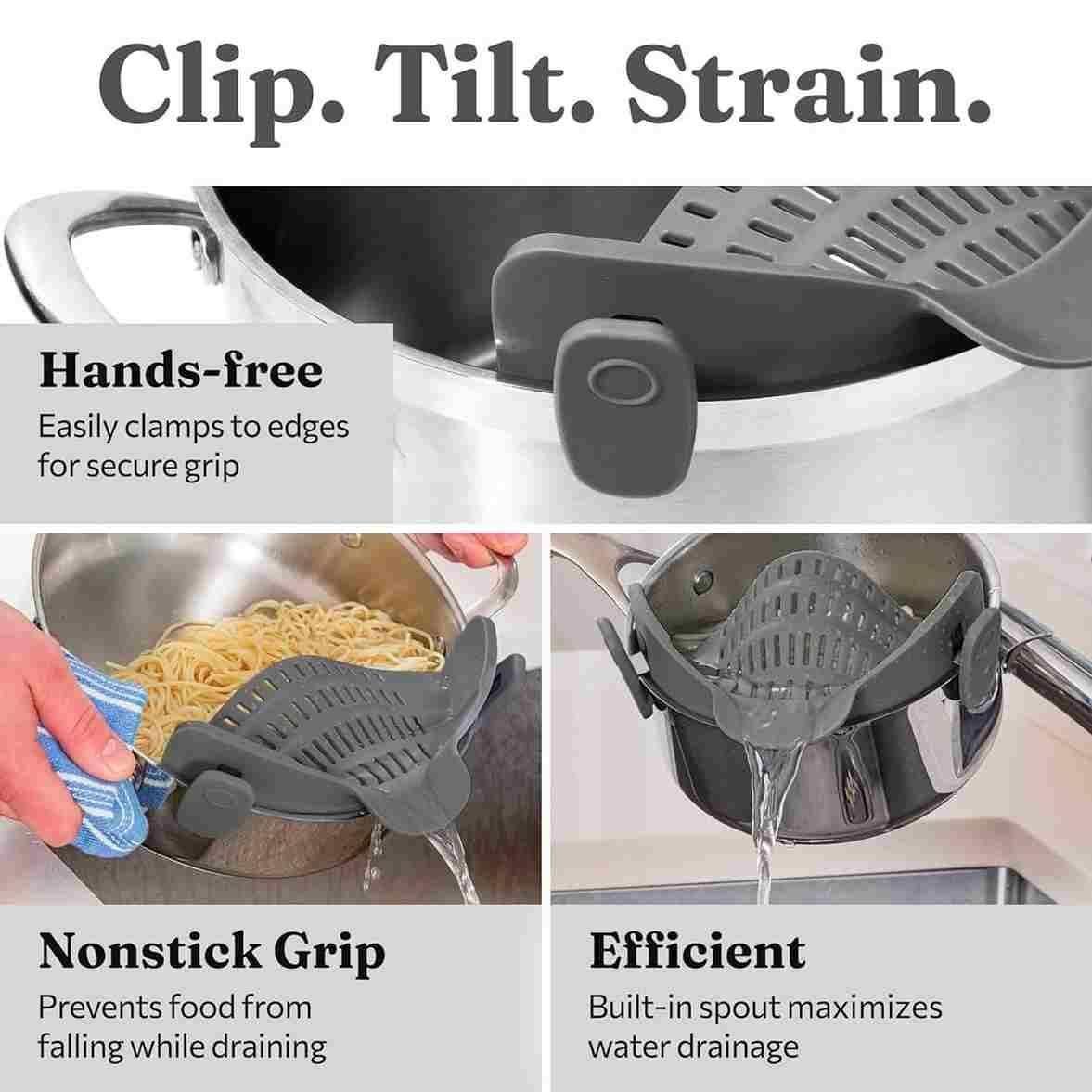 Silicone Clip on Strainer for Pots, Pans, and Bowls