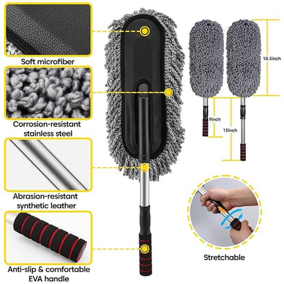 🔥 Best Seller!! Pack Of 6🔥PCS Microfiber Car Duster Brush Complete Cleaning Kit (Big Car Duster, 3 in 1 Wax Coating, Small Duster, Microfiber Cloth, Detailing Brush and Windshield Cleaning Tablets)
