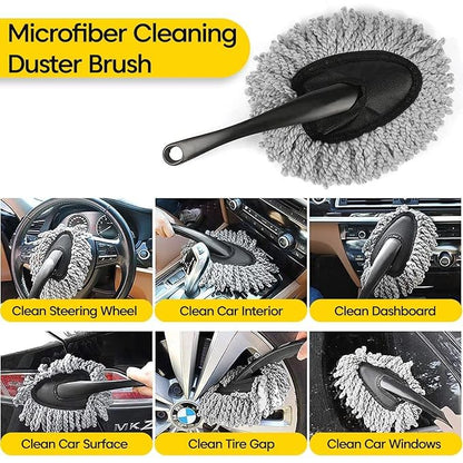 🔥 Best Seller!! Pack Of 6🔥PCS Microfiber Car Duster Brush Complete Cleaning Kit (Big Car Duster, 3 in 1 Wax Coating, Small Duster, Microfiber Cloth, Detailing Brush and Windshield Cleaning Tablets)