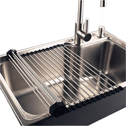 Foldable Stainless Steel Dish Drying Rack/Mat for Kitchen Sink (15" X 10") With 12 Stainless Steel Pipes