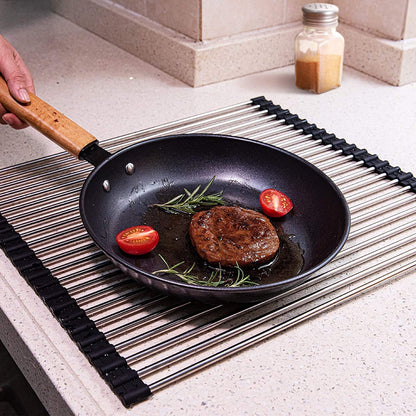 Foldable Stainless Steel Dish Drying Rack/Mat for Kitchen Sink (15" X 10") With 12 Stainless Steel Pipes