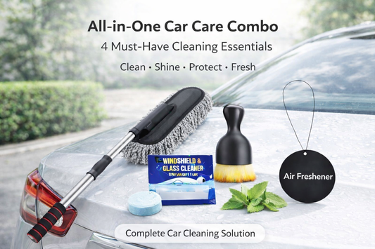 Four in One Pack- Extendable Microfiber Car Duster, Detailing Brush, Air Freshener and Windshield Cleaning Tablets