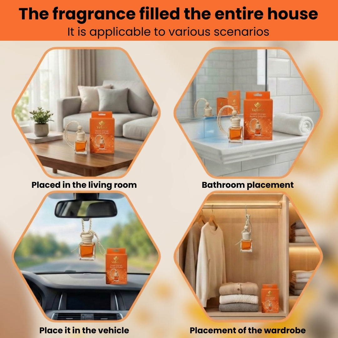 Pack of TWO Velora Car Hanging Aroma Diffuser (10ml) | Long-Lasting Up to 45 Days | Premium Glass Bottle with Wooden Cap | Fragrance Variants Available