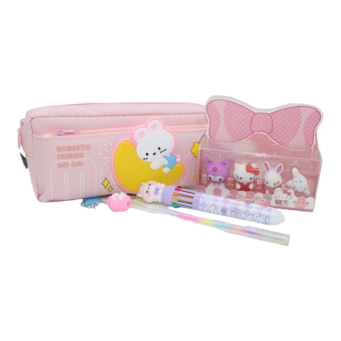 Kids Stationery Set: Pencil Case, Pens, Eraser Box