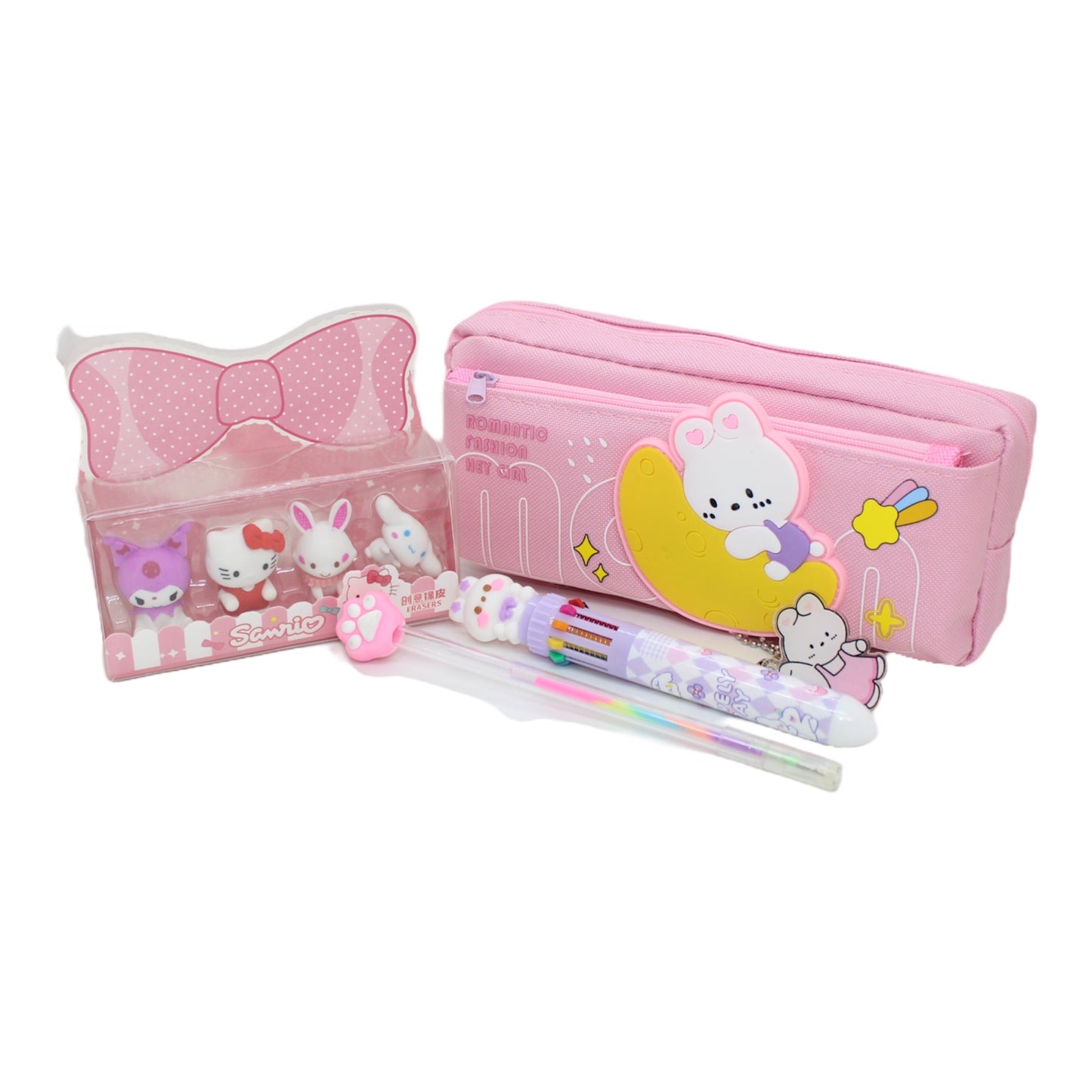 Kids Stationery Set: Pencil Case, Pens, Eraser Box