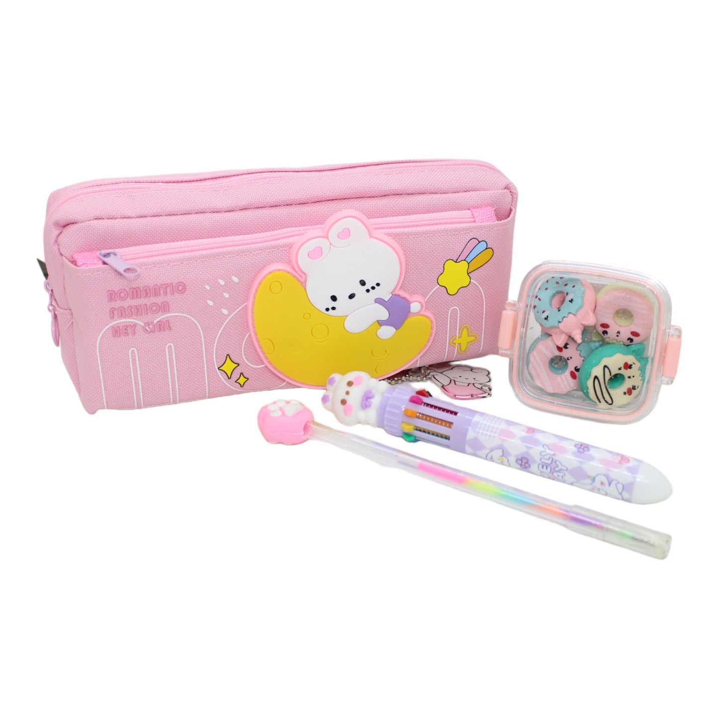 Kids Stationery Set: Pencil Case, Pens, Eraser Box