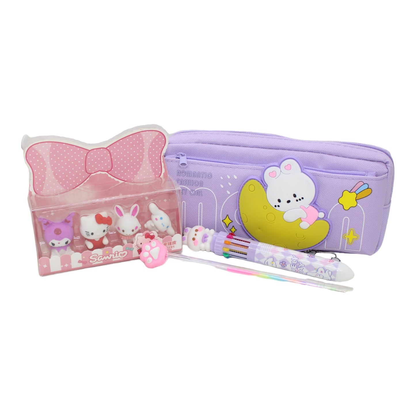 Kids Stationery Set: Pencil Case, Pens, Eraser Box