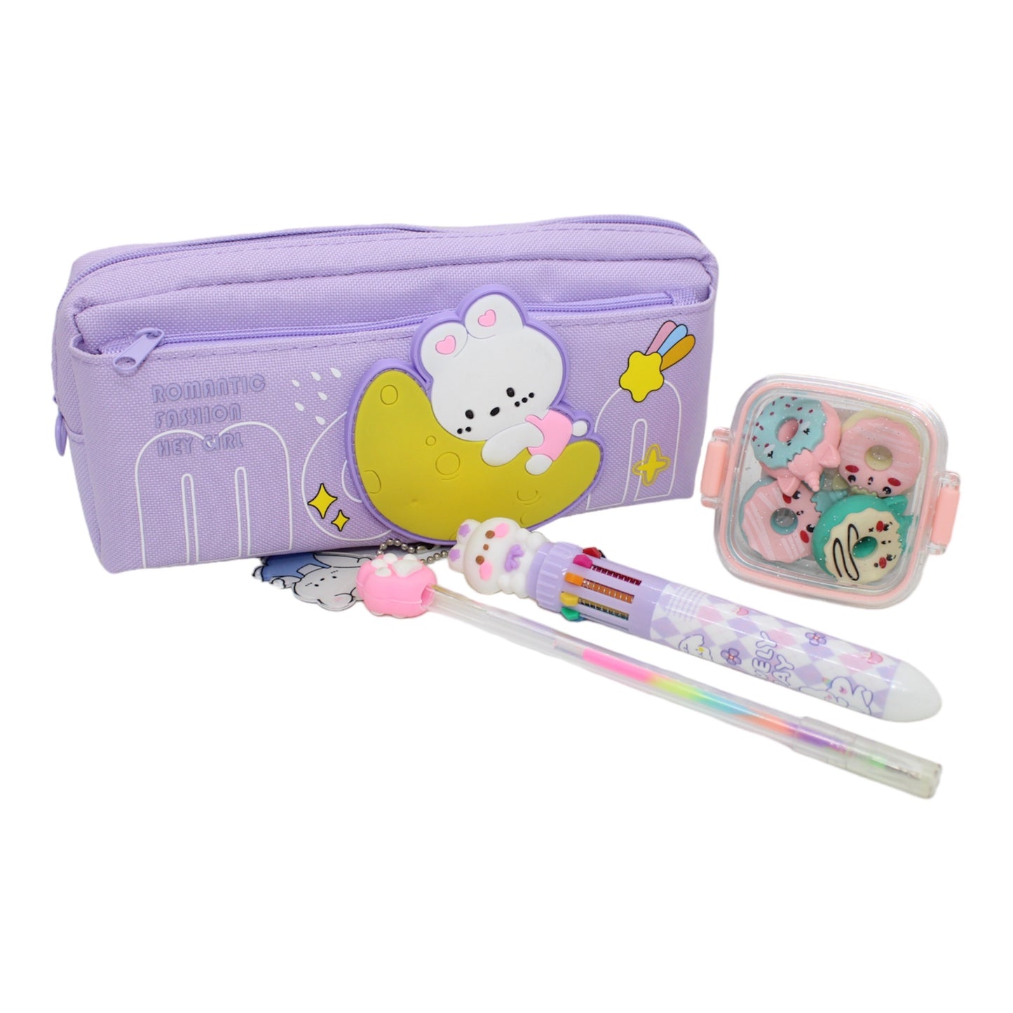 Kids Stationery Set: Pencil Case, Pens, Eraser Box