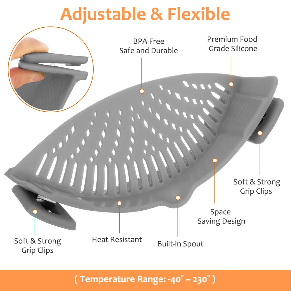 Silicone Clip on Strainer for Pots, Pans, and Bowls